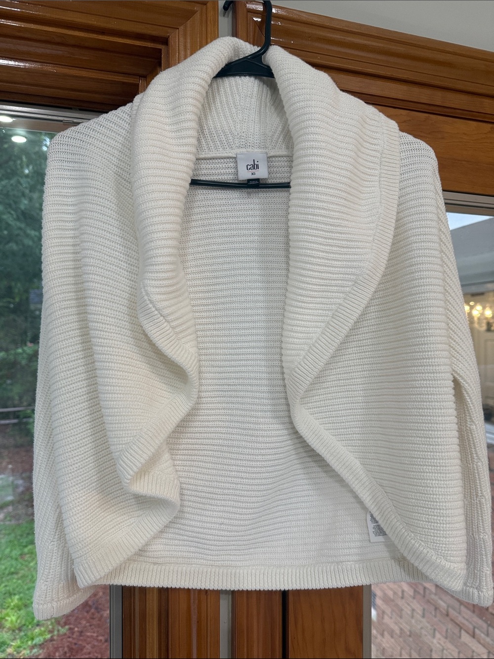 CAbi Cream Shawl-Collar Ribbed Cardigan